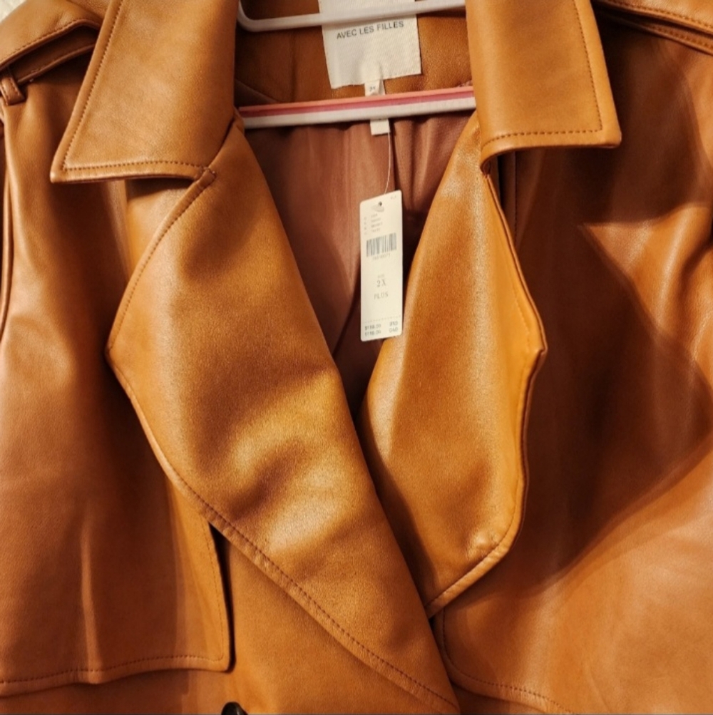 Anthropologie Caramel Faux Leather Jacket Plus Size 2Xl NWT - Picture 4 of 9